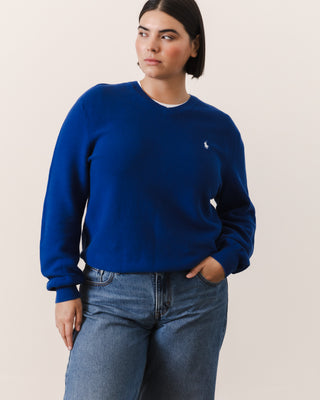 Blue Cotton V-Neck Sweater