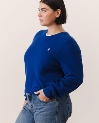 Blue Cotton V-Neck Sweater