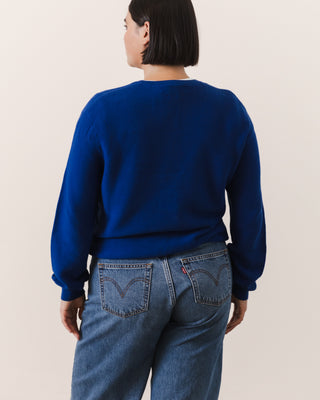 Blue Cotton V-Neck Sweater