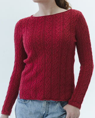Boatneck Cable Knit Sweater in Red