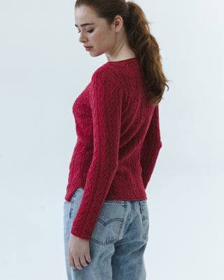 Boatneck Cable Knit Sweater in Red