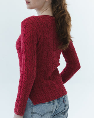 Boatneck Cable Knit Sweater in Red