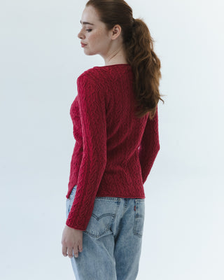 Boatneck Cable Knit Sweater in Red