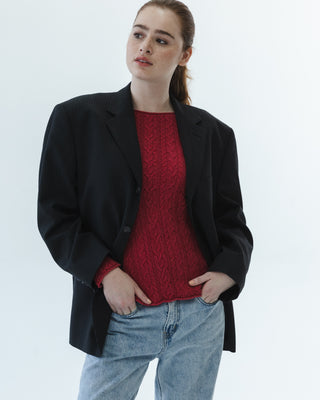 Boatneck Cable Knit Sweater in Red