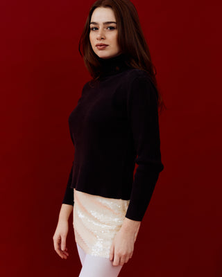 Cotton Ribbed Turtleneck in Dark Brown