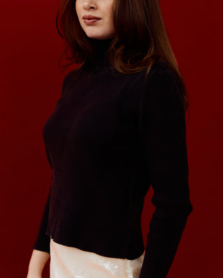 Cotton Ribbed Turtleneck in Dark Brown