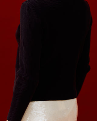 Cotton Ribbed Turtleneck in Dark Brown