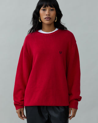Cotton Crewneck Sweater in Red