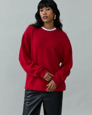 Cotton Crewneck Sweater in Red