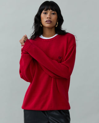 Cotton Crewneck Sweater in Red