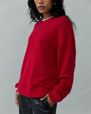 Cotton Crewneck Sweater in Red