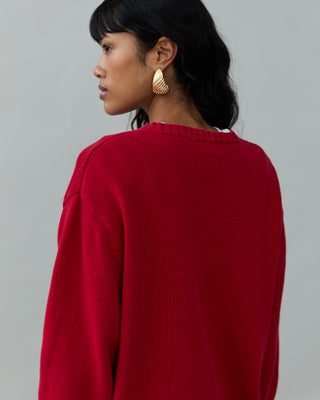 Cotton Crewneck Sweater in Red