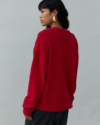 Cotton Crewneck Sweater in Red