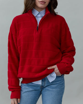 Cotton Half Zip Sweater in Red