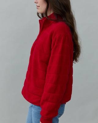 Cotton Half Zip Sweater in Red