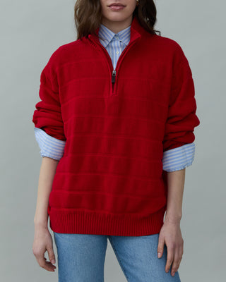 Cotton Half Zip Sweater in Red