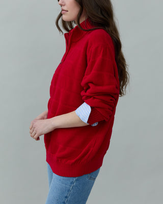 Cotton Half Zip Sweater in Red