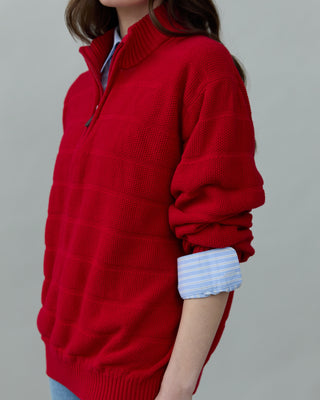 Cotton Half Zip Sweater in Red