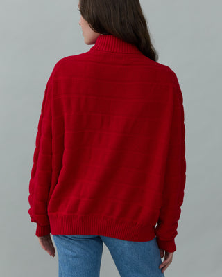 Cotton Half Zip Sweater in Red