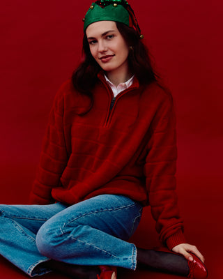 Cotton Half Zip Sweater in Red