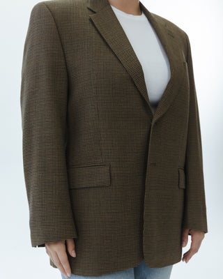 Wool Micro Plaid Blazer in Dark Brown Multi