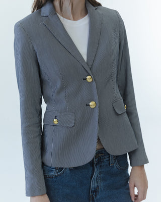 Fitted Blazer in Navy Pinstripe