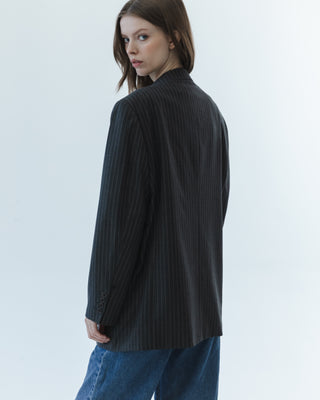 Classic Oversized Blazer in Dark Gray Pinstripe