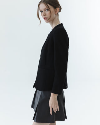 Boiled Wool Collarless Blazer in Black