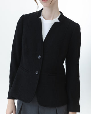 Boiled Wool Collarless Blazer in Black
