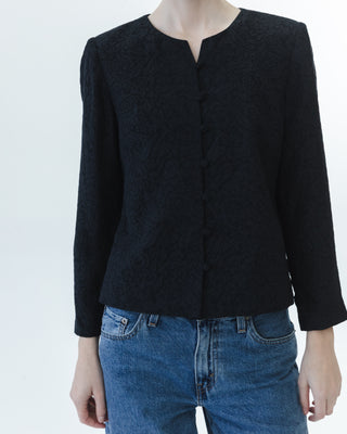 Silk Brocade Button Closure Top in Black
